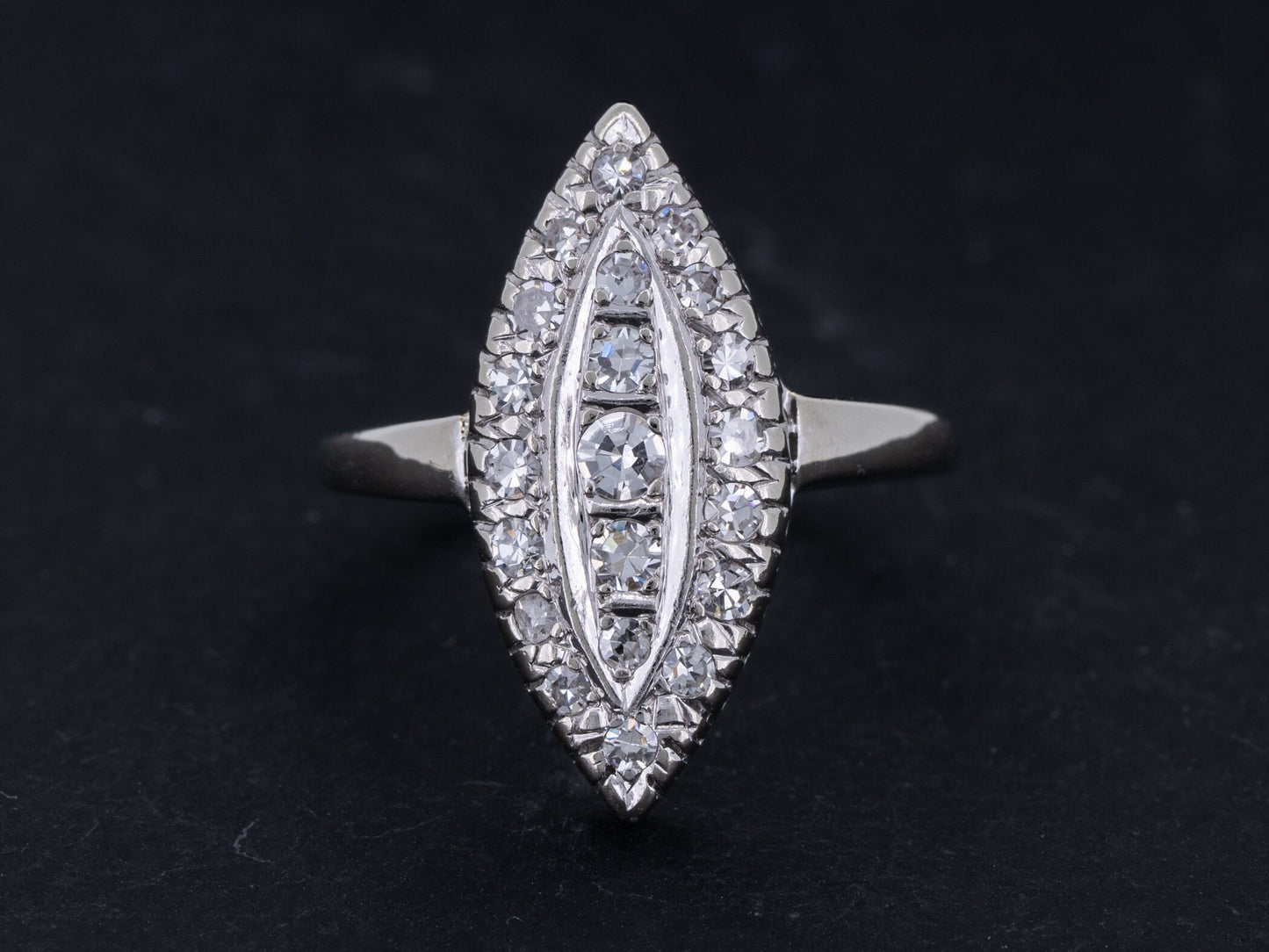 Vintage Art Deco Diamond Engagement Ring Navette 14k White Gold - Redpoint Jewelry 